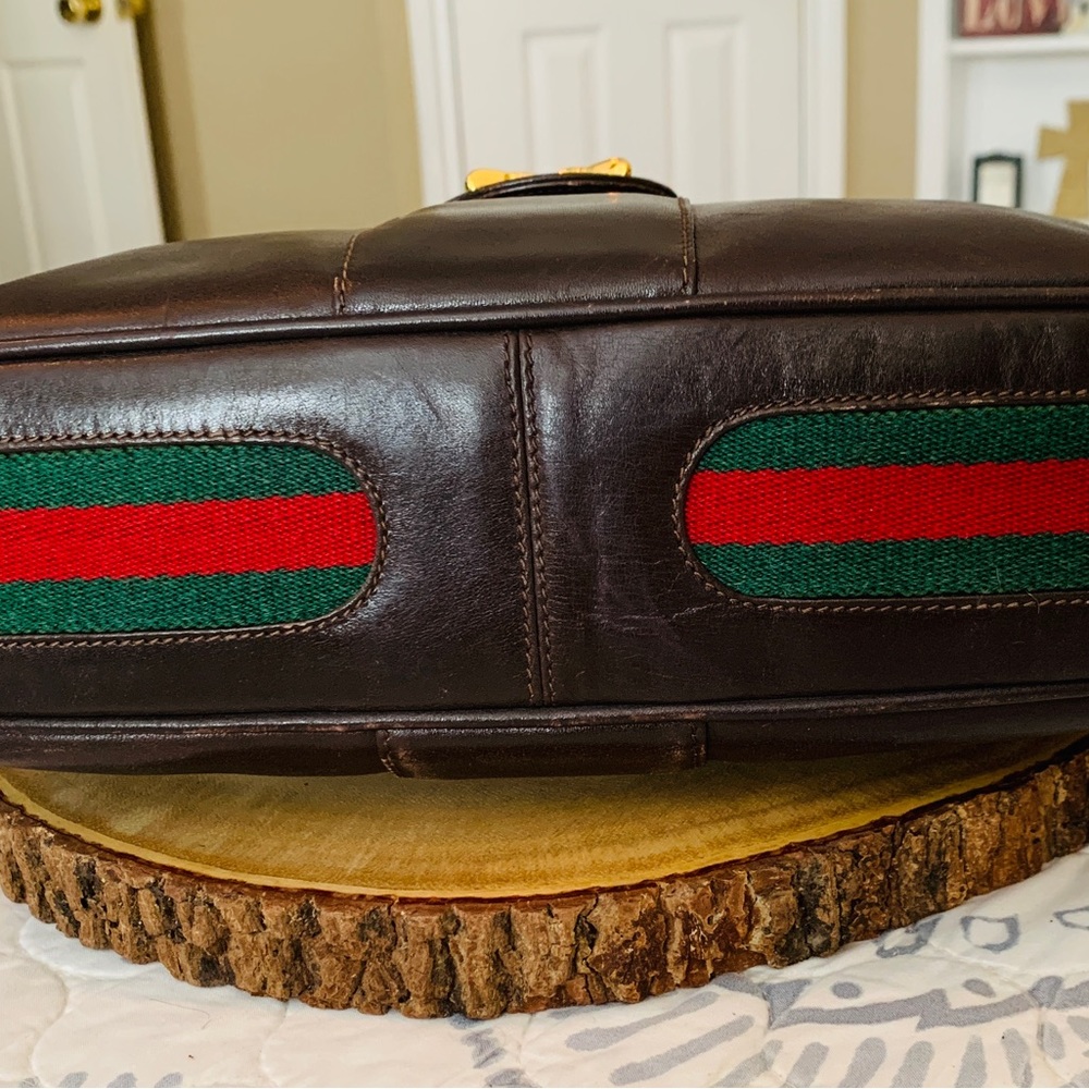 Gucci Web Stripe Leather Equestrian Boot Emblem Shoulder Bag - Picture 6 of 15